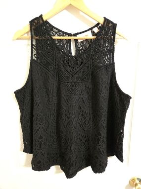 Evri Black Lace Crochet Sleeveless Women's Tank Top Size 1X